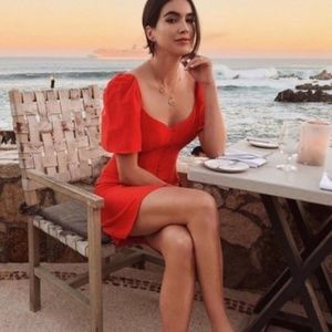 Zara Linen Red Puff Sleeve Dress Size S